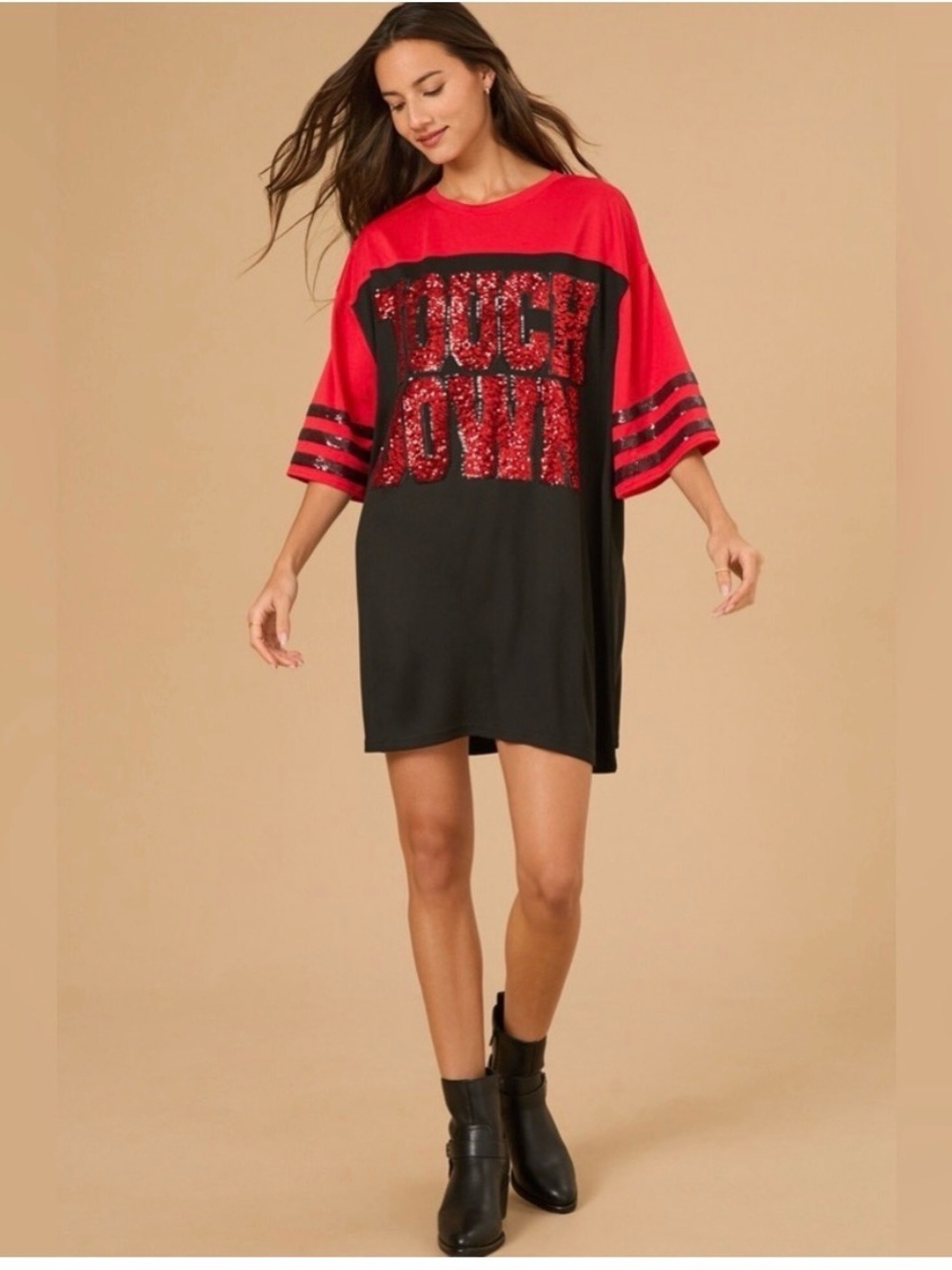 Altar’d State Red and Black sequin Touchdown T-Shirt- Oversized Medium